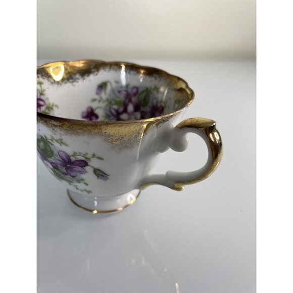 Old Gold Japan Handpainted Gold Edge Purple Floral Teacup & Saucer Made in Japan - Picture 9 of 12